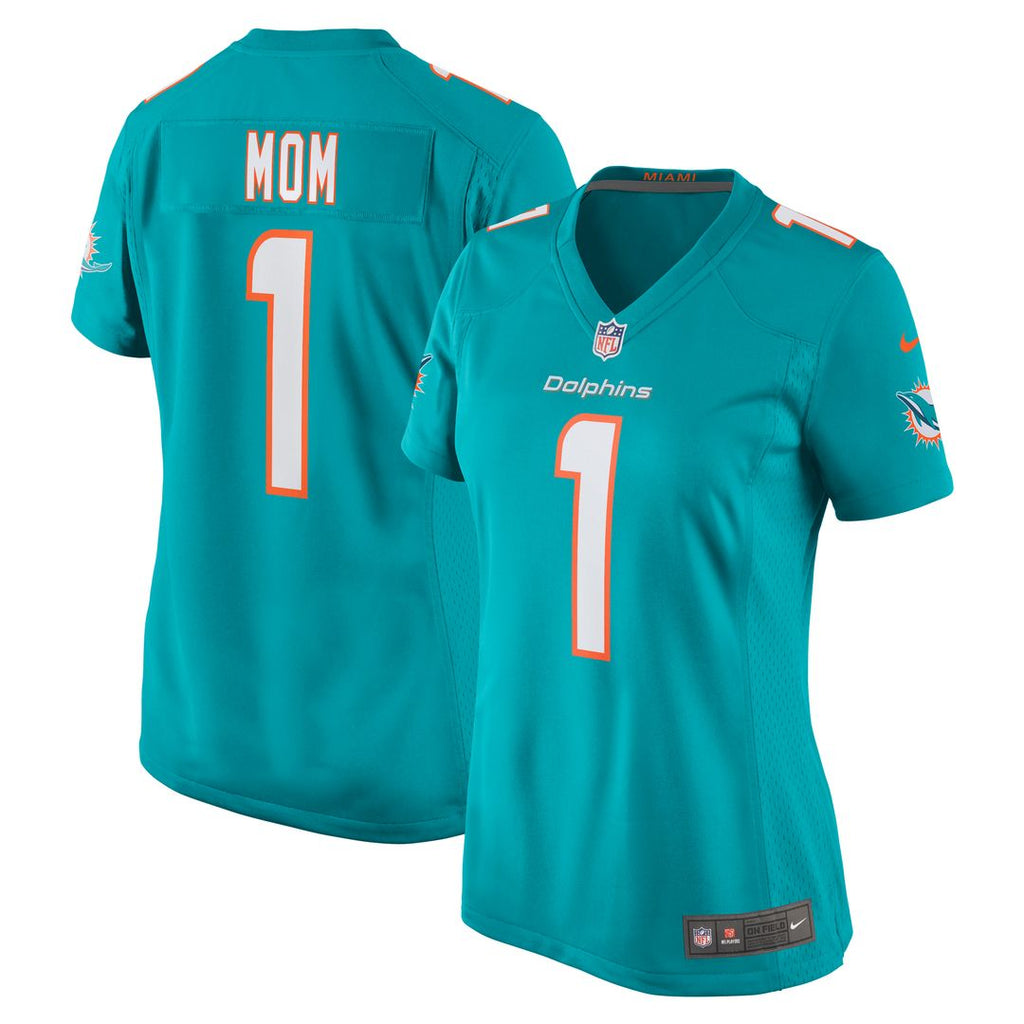 Number 1 Mom Miami Dolphins Women's Game Jersey - Aqua