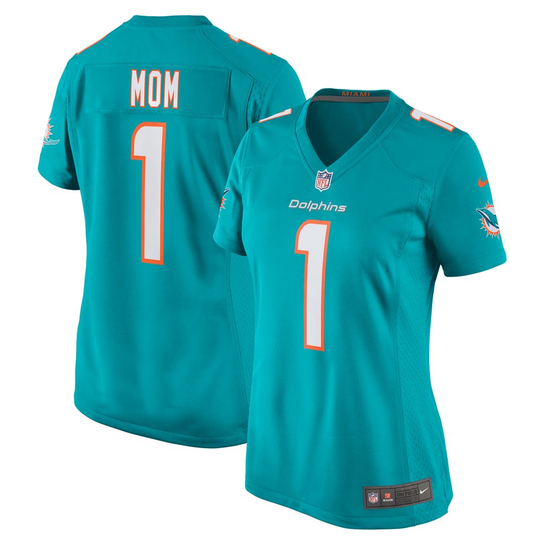 Number 1 Mom Miami Dolphins Women's Game Jersey - Aqua