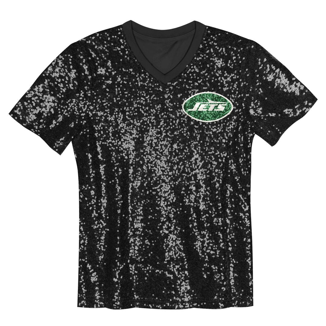 Sauce Gardner New York Jets Girls Youth Sequin V-Neck Fashion Jersey - Black