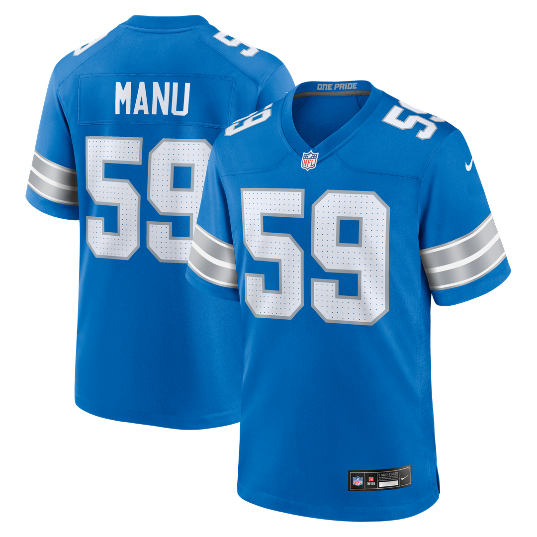 Giovanni Manu Detroit Lions Team Game Jersey - Blue