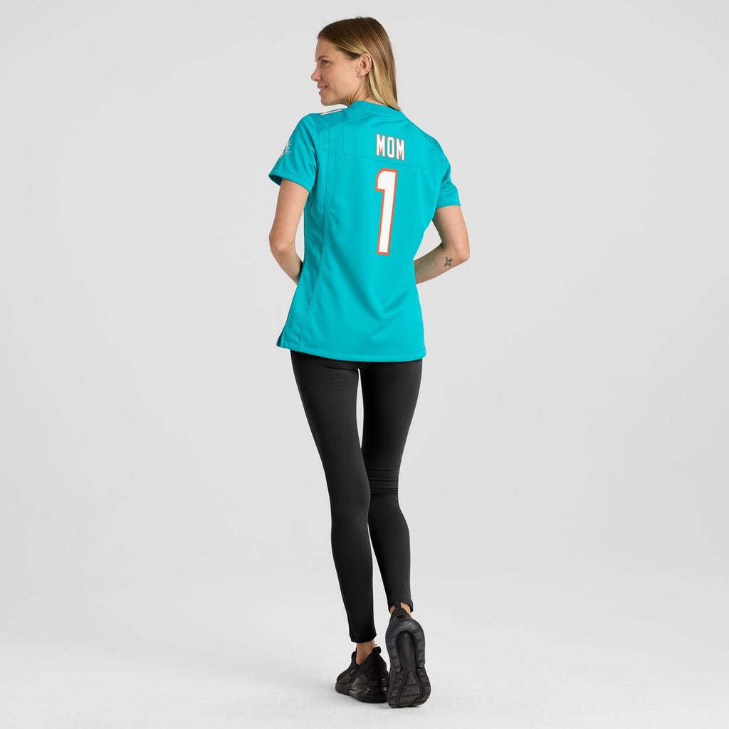 Number 1 Mom Miami Dolphins Women's Game Jersey - Aqua
