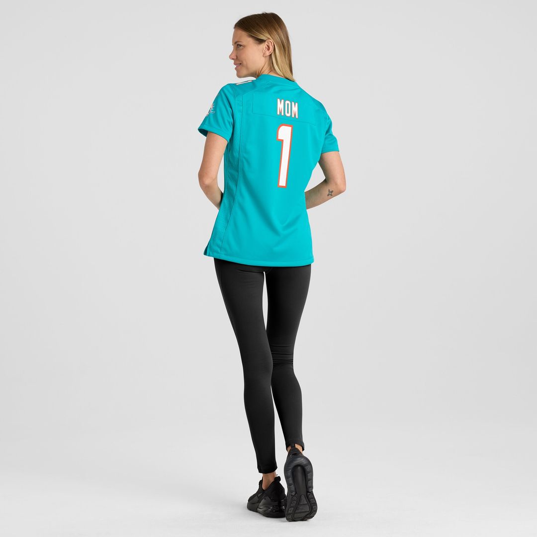 Number 1 Mom Miami Dolphins Women's Game Jersey - Aqua