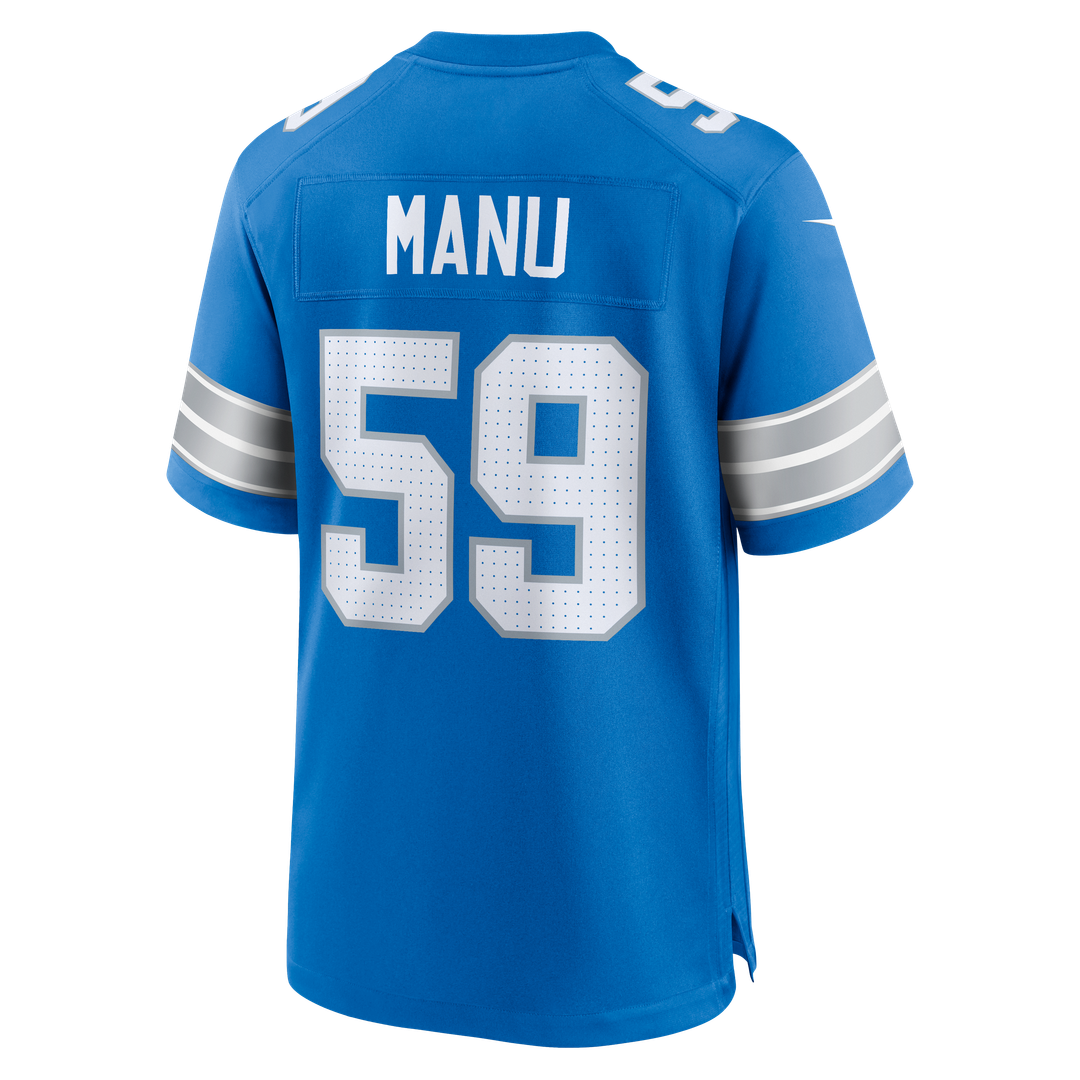 Giovanni Manu Detroit Lions Team Game Jersey - Blue