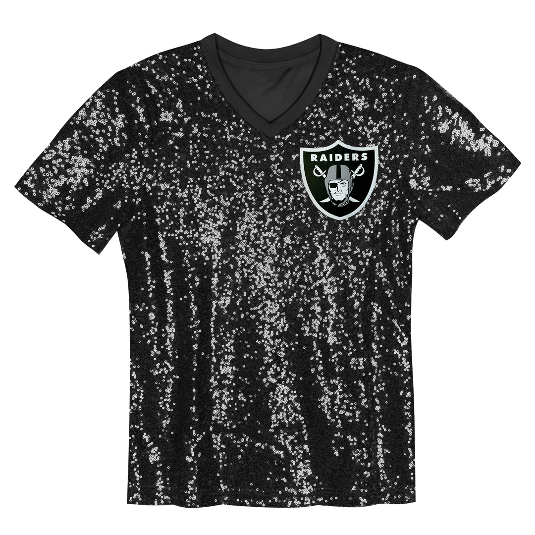 Maxx Crosby Las Vegas Raiders Girls Youth Sequin V-Neck Fashion Jersey - Black