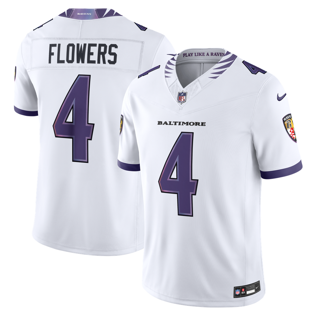 Zay Flowers Baltimore Ravens Vapor F.U.S.E. Stitched Limited Jersey - White